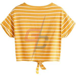 เสื้อยืดแขนสั้นมีกระดุมติดด้านหน้าของผู้หญิง,เสื้อครอปลายทาง - Product Image 2