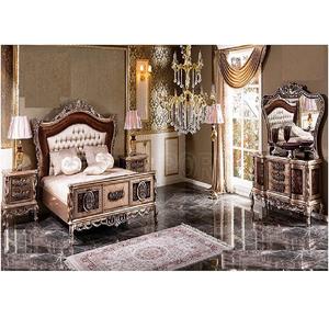 Lit en bois de teck personnalisé, meuble de luxe en bois de teck italien avec support de nuit, mobilier de chambre à coucher sculpté à la main, Style européen - Product Image 1