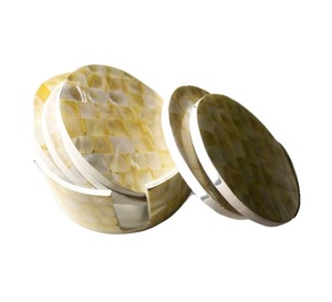 Set of 4 Antique Design Brass Cup Coaster Superior Quality <b>Table</b> Top <b>Glass</b> Mug Coaster Set For Best Selling - Product Image 3