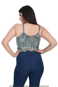 Top court moulant en Viscose et soie pour femme, vêtement de plage, Mini haut court imprimé pour femme, vêtement d'été style bohème indien fait à la main, à vendre - Product Image 6