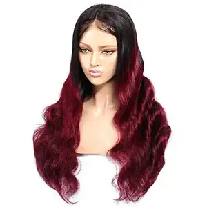 Diskon Wig Rambut Manusia Ombre Merah Marun Gelombang Tubuh Indian Virgin Mentah dari Rambut Oriental