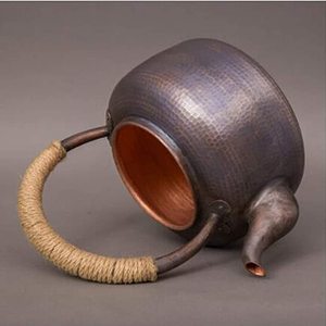 Bouilloire à thé en cuivre gris avec poignée enveloppée de corde de style moderne parfaite pour la cuisine à domicile, l'hôtel et le restaurant - Product Image 3