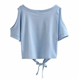 High Quality Solid Blue Sleeve Cut Crop Tops New Arrival Casual Style Crop Top - Product Image 5