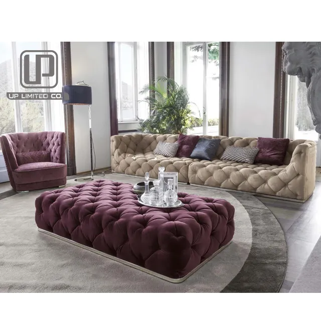 Modern Couch Home Grey Velvet Sofa Set Fabric Chesterfield Sofa Set Furniture For Living Room Sofas