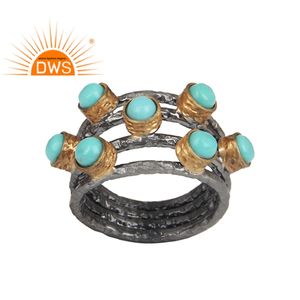 ธรรมชาติเทอร์ควอยซ์แหวนออกแบบเครื่องประดับเงินผู้ผลิตสองโทนชุบ925เครื่องประดับแหวนเงินผู้ผลิต - Product Image 1