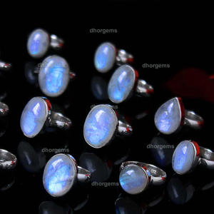 Anillo de piedra lunar de arcoíris, oro real, cuentas de piedra lunar facetadas, anillos de natación, cabujón de piedra natural, lote de joyería al por mayor - Product Image 1