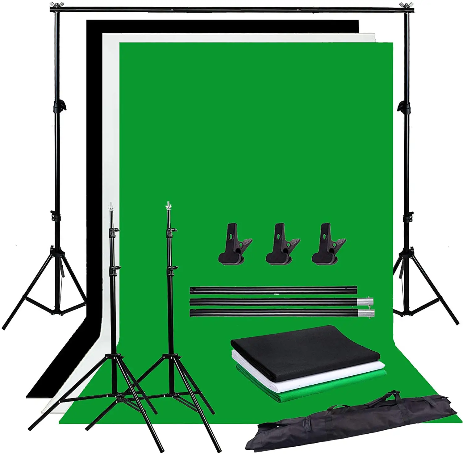 Fotoğraf stüdyosu ayarlanabilir arkaplan destek stant kiti 1.6x3m siyah/beyaz/yeşil renkli ekran