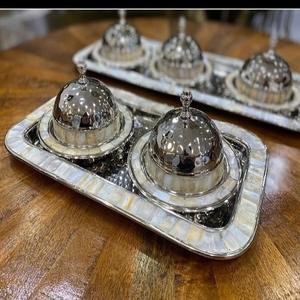 Juego de 2 tazones para servir con bandeja, cuenco decorativo de latón de diseño moderno, Color plateado, para restaurante, Hotel - Product Image 2