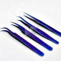 Pinzas Profesionales de Alta Calidad para Extensión de Pestañas, de Acero Inoxidable Japonés, con Logotipo Personalizado, Color Azul Real, para Volumen y Cejas, Puntiagudas