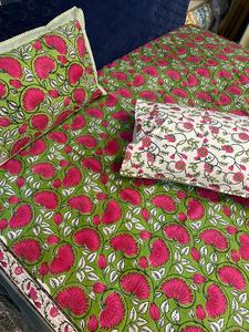 Cubrecamas de algodón con estampado a mano, cama de tamaño doble con 2 fundas de almohada, calidad de exportación, 100% - Product Image 6