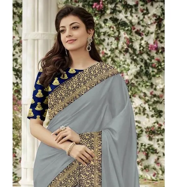 Fancy Chanderi Zijde Saree Met Fancy Jacuard Kant Grens Met Contrast Bijpassende Blouse Groothandel Designer Saree In India Saree