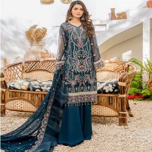 Vestido de fiesta de gasa de alta calidad para mujer, marca famosa bordada, estilo pakistaní, Shalwar Kameez Salwar, traje étnico para mujer - Product Image 1