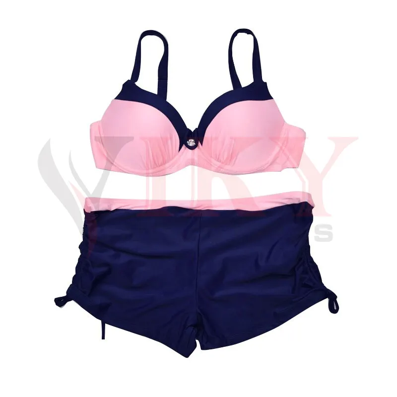 Pink Sexy Bikini Set 2022 Women Push Up Swimwear Patchwork Solid Sport Flat Angle Plus Size Swimsuit Beach Bathing Suit