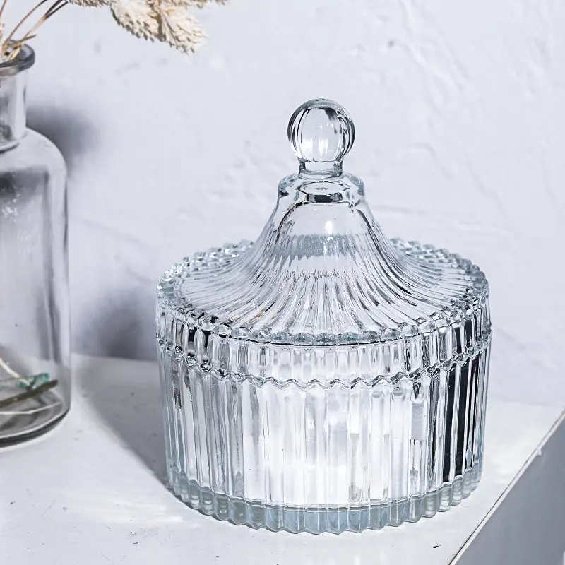 Vintage kale tarzı dekoratif saklama kabı cam kavanoz şeker çanak kristal şeker kapaklı kase parti düğün için