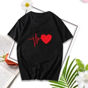 Summer Cotton Casual Love Women's Fashion Solid Short Sleeve T-shirt by EVERGLOW