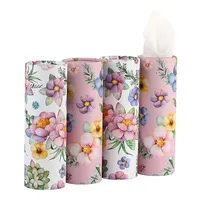 Soporte de pañuelos desechables de papel redondo personalizado, caja de tubo de tejido redondo cilíndrico para pañuelos de coche, gran oferta