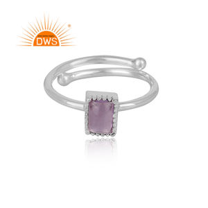 Baguette-Anillo de Plata de Ley 925 con gema de amatista, joyería ajustable - Product Image 2