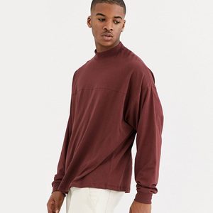 Wholesale Men's Ribbed <b>Round</b> Neck Oversized Long sleeves Cotton T-Shirts With Custom Logo - Product Image 4