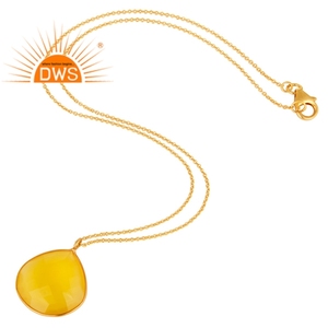 Collar de piedras preciosas de Calcedonia amarilla para mujer, collar con colgante de cadena chapado en oro y plata, proveedor de joyería, Colección delicada - Product Image 2
