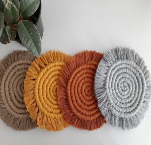 Hand-woven 100% Cotton Cork Coaster, Heat Insulating Macrame Coaster - Product Image 5