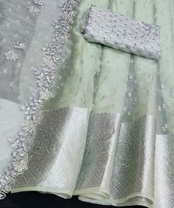 Banarasi Seda Jacquard Saree con Blusa Mujeres Desgaste Señoras Fiesta Festival Desgaste Diario Algodón Suave Seda Sari Venta al por mayor Precio Bajo ApparelGarment - Product Image 1