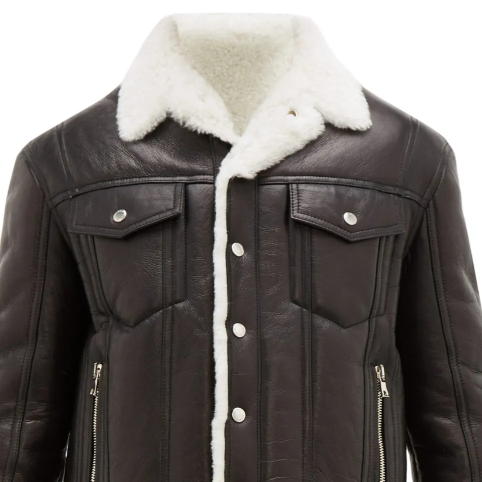 2021 남성용 캐주얼 버튼 디자인 겨울 Shearling-안감 가죽 비행 재킷 100% 정품 가죽-도매 가격