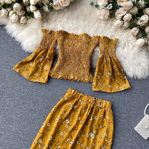 Sundress เดรสทรงครอปเปิดไหล่ของผู้หญิง,เดรสสั้นผ่าข้างเอวยืดได้พิมพ์ลายดอกไม้สองชิ้น - Product Image 4