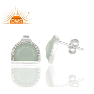 Half Moon Designer <b>Sterling</b> <b>silver</b> <b>Stud</b> Earrings Jewelry Supplier Aqua Chalcedony Gemstone <b>Stud</b> Earring Jewelry Wholesaler - Product Image 3