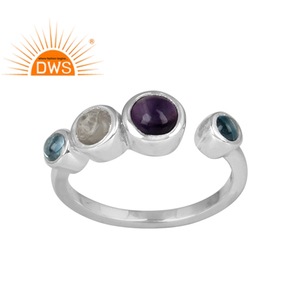 Glorious Multi Gemstone Sterling Fine <b>Silver</b> Designer Womens <b>Ring</b> Jewelry Supplier Classic Collection - Product Image 1