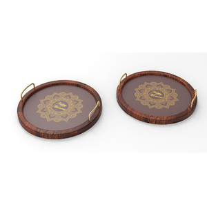 Plateau de service de luxe imprimé rond en bois et en métal pour la maison hôtel et restaurant plateaux décoratifs pour dessus de table - Product Image 1