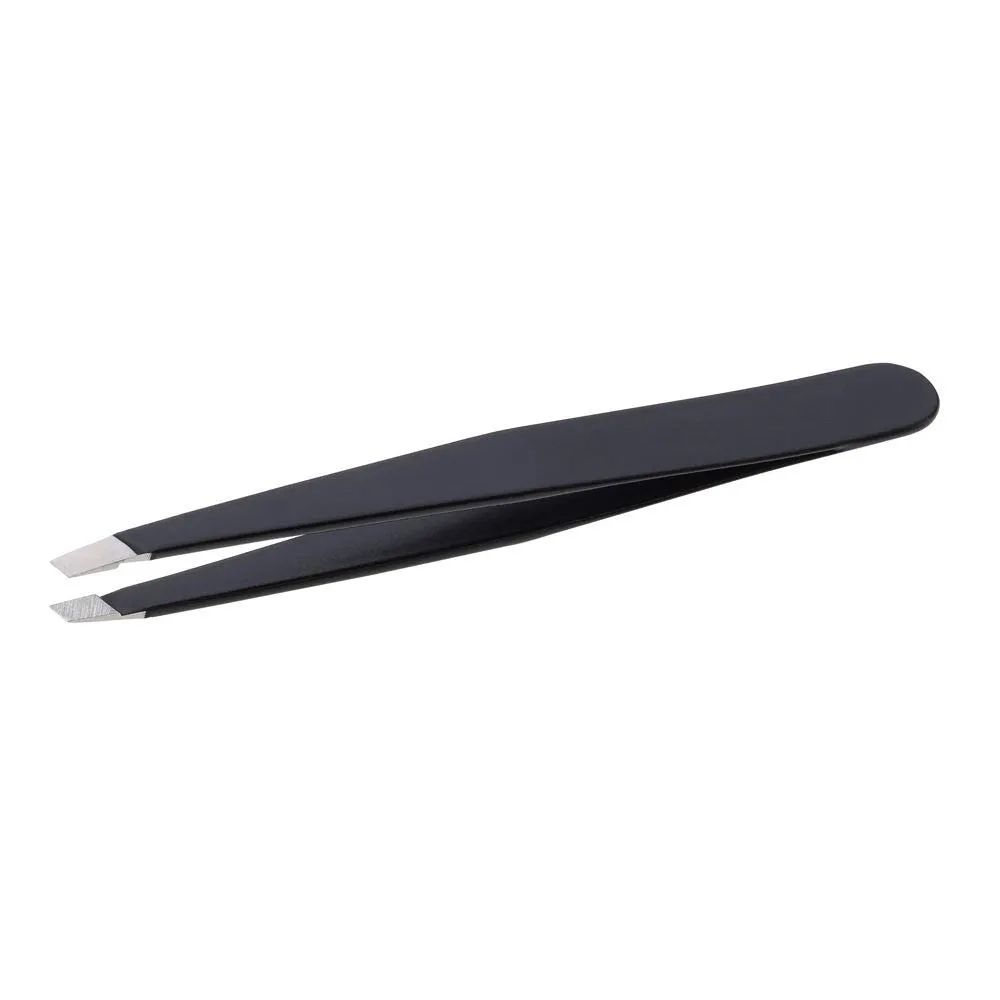 Slant Tweezer Shiny Black Color, Professional Eyebrow Tweezers Stainless Steel