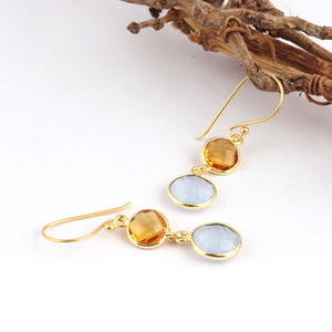 Pendientes de citrino y opalita para mujer, conjunto de bisel chapado en oro, gota de luz colgante para mujer, gotas chapadas en oro de 24k, joyería al por mayor - Product Image 1