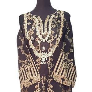 High Quality Silk Cotton Viscose Rayon Jacquard Tilla Work <b>Women's</b> Traditional <b>Kurta</b>/Kurti-Masoori Stone Work Pakistani Dress - Product Image 2