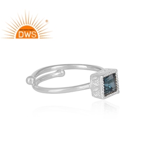 Bague en pierre précieuse bleue en topaze, ajustable, 925 en argent Sterling, nouvelle collection - Product Image 3