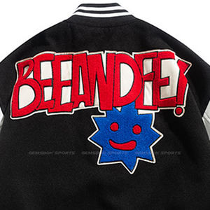 แจ็กเก็ตบอมเบอร์ทีมตัวแทนมหาวิทยาลัยสีดำคอปกตั้งแฟชั่นเย็บปะติดปะต่อกันเสื้อแจ็คเก็ตทีมตัวแทน - Product Image 4