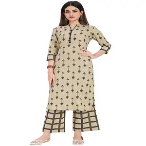 Set kuli India katun terbaru dan trendi Pakistan Kurta palazzo motif indah Kurti lurus berkualitas tinggi