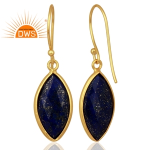 Elegantes Pendientes de Plata con Forma de Marquesa y Piedra Preciosa de Lapislázuli Azul, Pendientes Chapados en Oro, Pendientes de Gancho de Plata Hechos a Mano por Diseñadores - Product Image 3