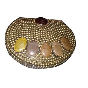 Mosaic Indian Style Bohemian Messenger Bags Luxury Evening Metal Clutch Bags Women's Boho Wedding Handmade Purse Pearl Frame - Product Image 4