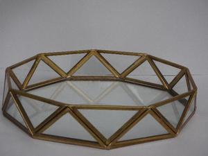 ถาดใส่เครื่องประดับตกแต่งสไตล์โบราณถาดแก้วรูปทรงเรขาคณิตและทองเหลืองหรูหราของขวัญแปลกใหม่ - Product Image 2