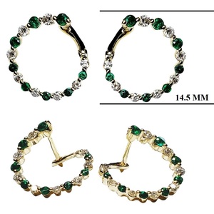 Boucles d'oreilles clips en or blanc massif 18 carats, sans nickel, brillantes et glamour, avec diamants et émeraudes, pour femme, mariage, cadeau classique, soirée - Product Image 2