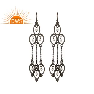 Black Rhodium Plated Indian Sterling Silver Chandelier Earrings White Pearl Gemstone Dangle Earrings Jewelry Wholesaler