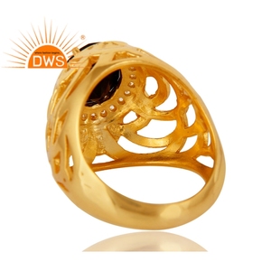 แหวนค๊อกเทลสีขาวบุษราคัม,เครื่องประดับแหวนเงินชุบทองสีเหลืองพลอยนิลสีดำง่ามชุด - Product Image 3