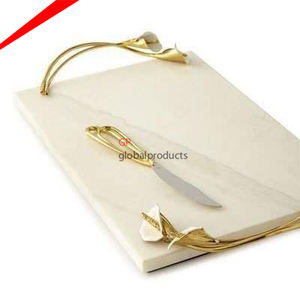 Best Selling Decorative Golden Metal Rectangular Serving <b>Tray</b> with <b>Marble</b> Round Handles Serving <b>Tray</b> Hotel Decoration - Product Image 6