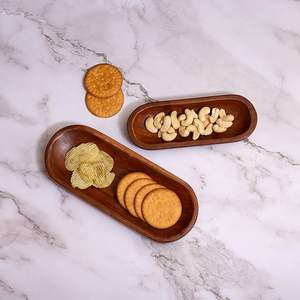 Eco-Friendly Oval <b>Wooden</b> Serving Platters – Natural Hardwood Snack Dishes for Nuts, Appetizers, Chips & <b>Biscuits</b> - Product Image 2