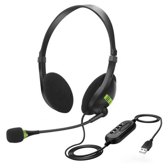 WH8 Cable Microphone Noise Canceling Computer Call Center Chat Wired Headphones USB Headset with Mic