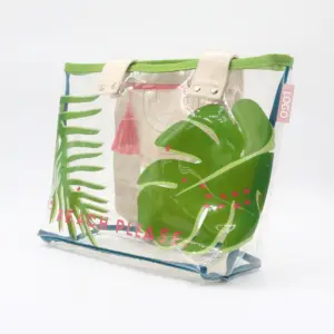 Été Offre Spéciale LOGO Personnalisé PVC Transparent PLAGE Fourre-Tout Sac Hawaii Style Flore Impression Transparent PVC résistance À L'EAU plage Sac Fourre-Tout