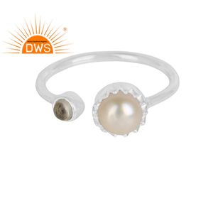 Anillo de Plata de Ley 925 con gema de cuarzo y Perla blanca Natural, joyería de diseño, para mujeres - Product Image 1