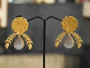 Trending handmade light <b>weight</b> stone stud <b>hoop</b> Brass Earrings for girls and women - Product Image 5