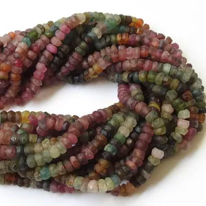 Tourmaline Smooth Roundel Beads,Matte Polished,Multi Shaded,Loose Stone,For Jewelry Makers,Wholesaler,Supplies 16Inch Strand