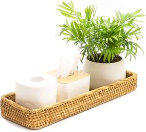 Bandeja de ratán para tocador de baño, soporte de papel higiénico, organizador decorativo para mostrador, toalla de invitados, cestas de mimbre organizadoras - Product Image 1